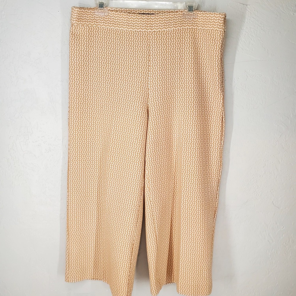 Ann Taylor‎ Tan White Textured Geometric Wide Leg Crop Trousers Career Womens 14